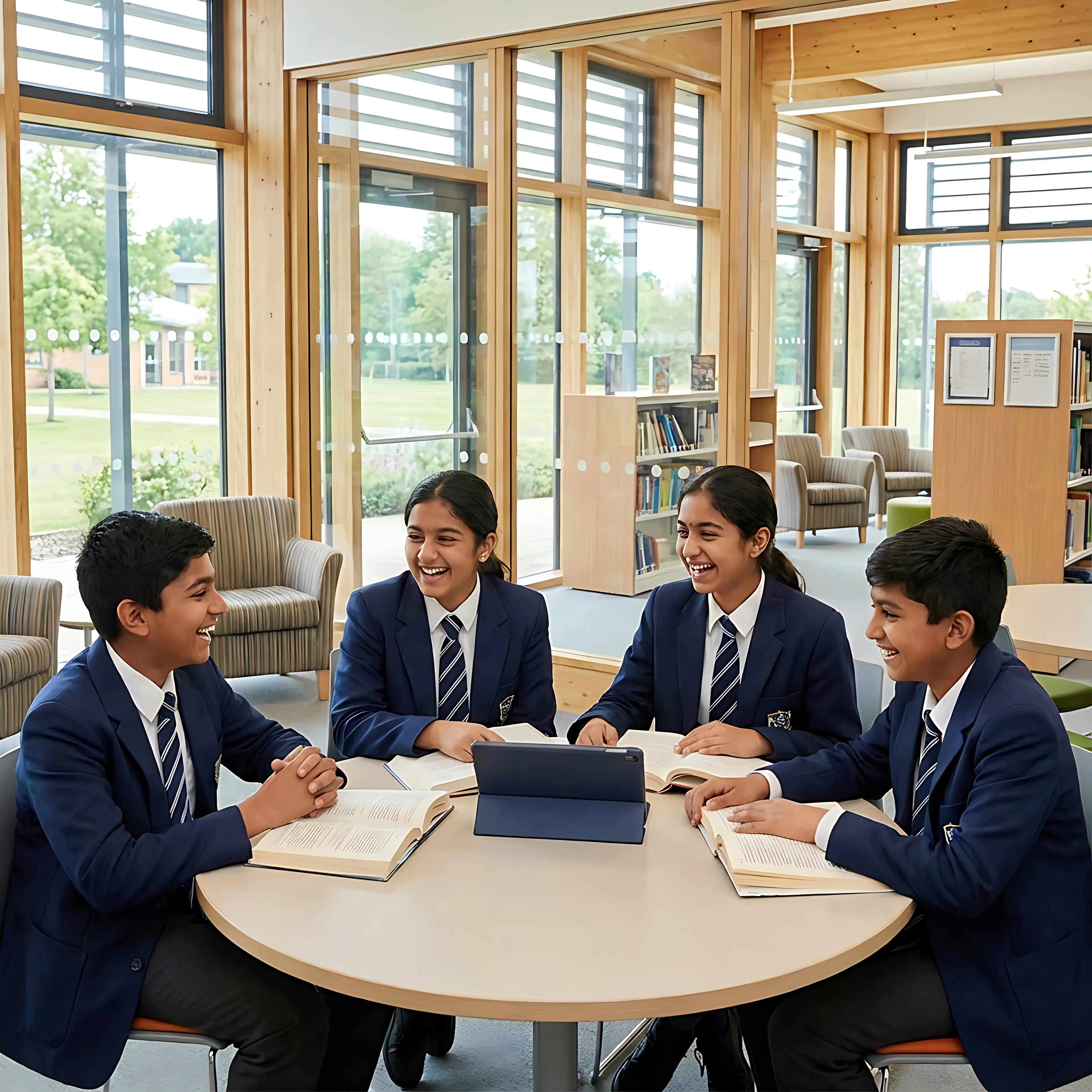 Students in school uniform studying together